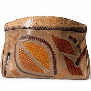 Vintage Varon Patchwork Leather Snakeskin Clutch Shoulder Bag 70s 80s Boho